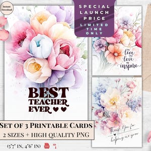 Best Lehrer Ever - elegantes Pastell Aquarell Blumen druckbares Kartenset, herzliches Geschenk für den Lehrer, inspirierendes Dankeschön