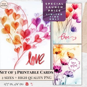 Aquarelles Cartes de Vœux - Amour, lot de 3 à imprimer | Carte postale moderne et élégante d'amour | Téléchargement numérique instantané | Vous êtes spécial