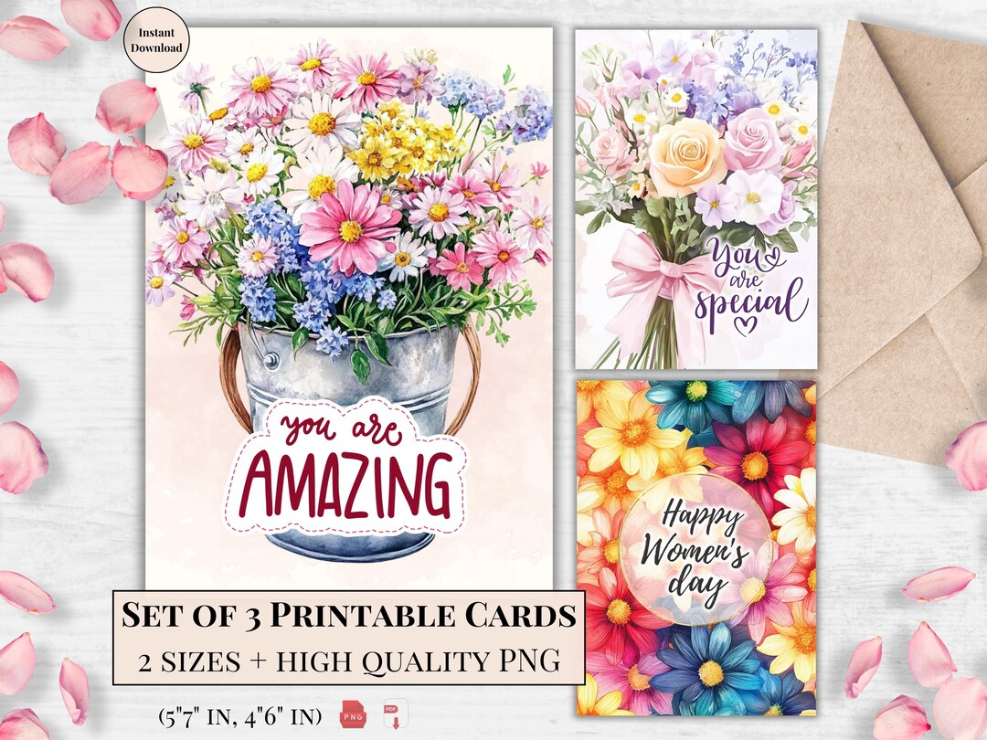 Women’s Day Floral Printable Cards Vintage Charm, Digital Greeting
