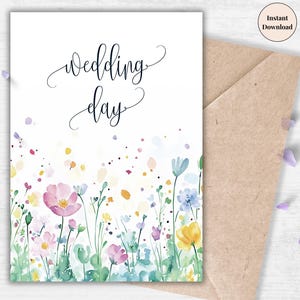 Wildflower Wedding Card - Elegant Floral Printable, Romantic Wedding Day, Rustic Botanical Greeting, Digital Newlywed Keepsake for Bride
