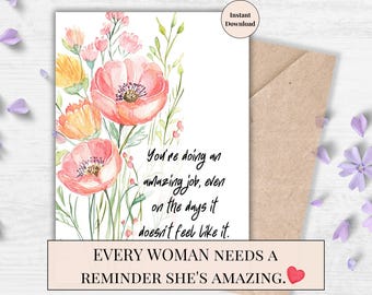 Printable Card for Wife, Her – You're Doing an Amazing Job – Encouragement Card for Mom, Sister, Daughter, or Friend | Motivation for Loved