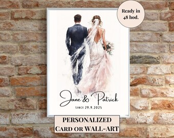 Arte mural personalizado para novios: Impresión personalizada con nombre y fecha, regalo romántico minimalista para recién casados, elegante póster de recuerdo, descarga PNG