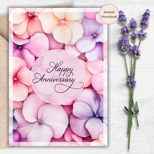 Jubiläumskarte für Sie oder Partner - romantische digitale Grußkarte mit weichem Blumenhintergrund, eleganter Sofortdownload | Beste Frau