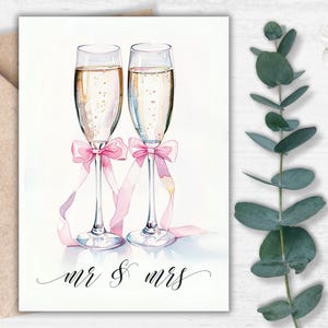 Verres à champagne Mr & Mrs imprimable - carte de toast de mariage de luxe élégante, célébration romantique des jeunes mariés, cadeau d'amour numérique, téléchargement immédiat