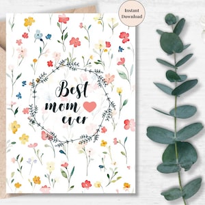 Best Mom Ever Wreath Card – Minimal & Whimsical Mother’s Day Printable with Delicate Florals | The Best Mom Ever E-Card | For Mother-in-Law