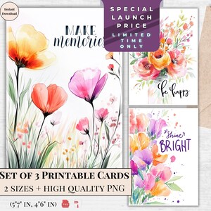 Tarjetas imprimibles inspiradoras – Set de saludos florales en acuarela – Mensajes inspiradores y positivos – Descarga instantánea para cualquier ocasión.