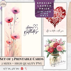Geburtstagskarte mit Blumenstrauß & Herz Design | Druckbare Wildblumen E Karte für Sie | Sofortiger Download Bday Greetings | Naturliebhaber Karte
