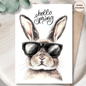 Carte de voeux de printemps drôle de lapin - Cool lapin de Pâques imprimable - carte de Pâques numérique pour frère, ami, petit ami, fils, lui, mari, frère