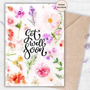 Bright Wildflower Get Well Card – Instant Download Cheer-Up Card for Sick Friend or Family Member, Teacher, Colleague, Neighbour, Loved One