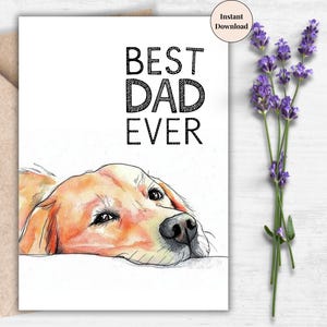 Best Dad Ever Hundekarte - süße Aquarell Haustierkarte, druckbare Vatertagskarte, digitaler Download, entzückende Hundeillustration von Kindern oder Frau