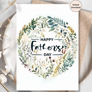 Happy Father’s Day Wreath Card – Heart-Shaped Greenery Printable Gift for Dad, Nature Inspired Card from Kids | Gift for Dad, The Best Daddy