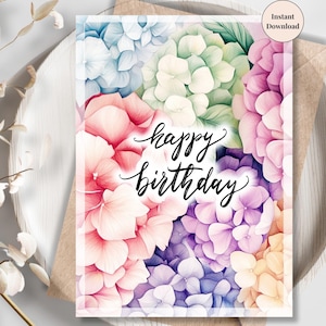 Colorful Hydrangea Birthday Card – Printable Floral Explosion of Joy and Beauty for Her, Friend, Sister or Garden Lover | Eco-friendly Ecard