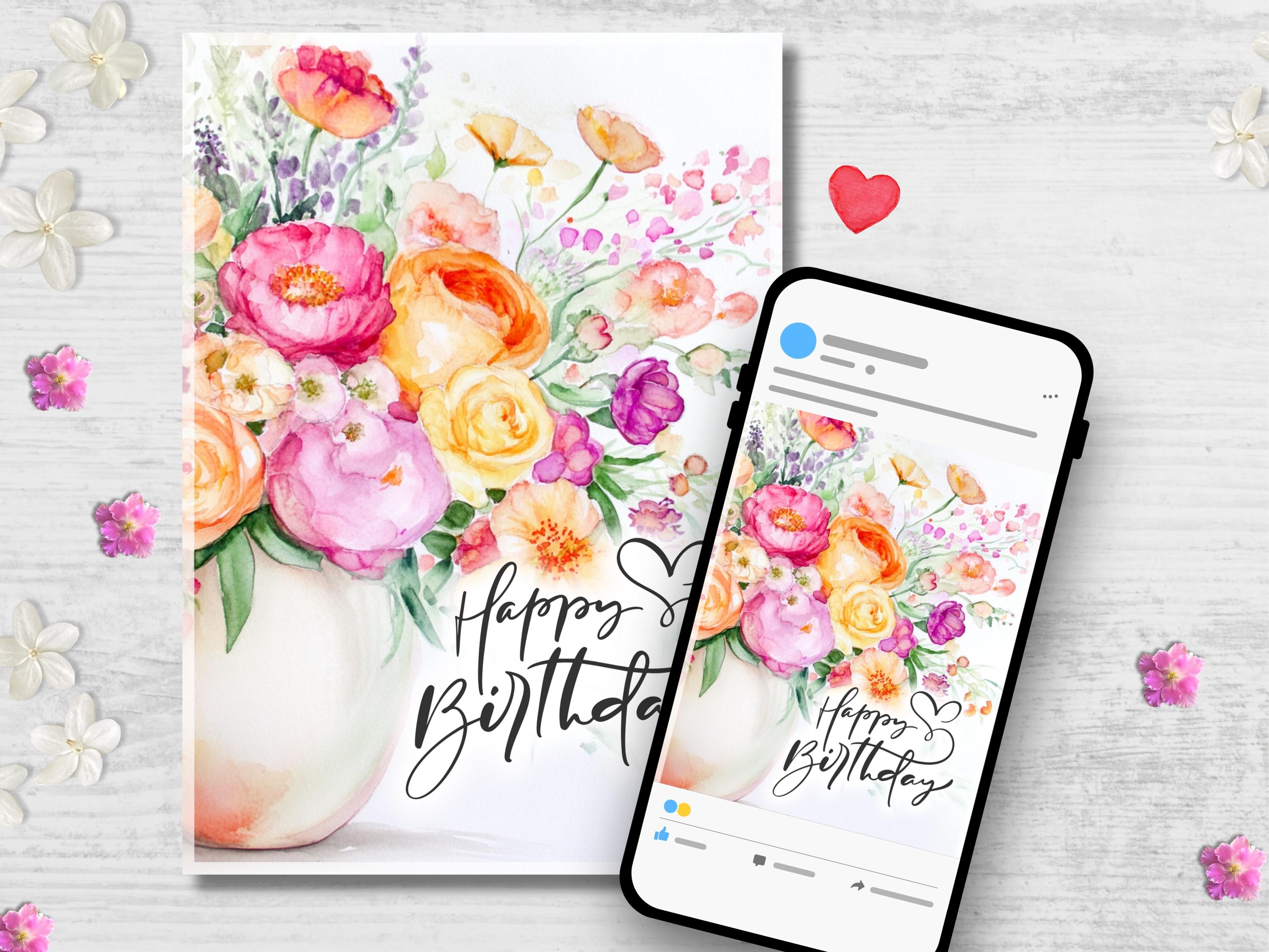 Floral Watercolor Birthday Card Set: Luxury Bouquet (digital Download ...