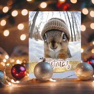 Tarjeta navideña imprimible / Animales lindos / Tarjetas navideñas / PNG navideño / Tarjeta electrónica festiva / Descarga instantánea / Postal de ardilla / Tarjetas divertidas