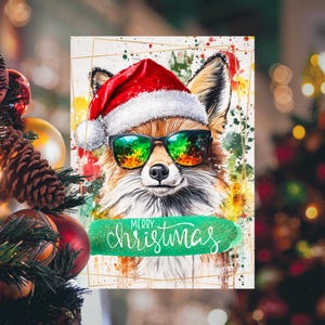 Carte de Noël imprimable | Animal mignon | Cartes de Noël | Noël PNG | Carte postale festive | Téléchargement instantané | postale Foxy | Cartes drôles | Renard