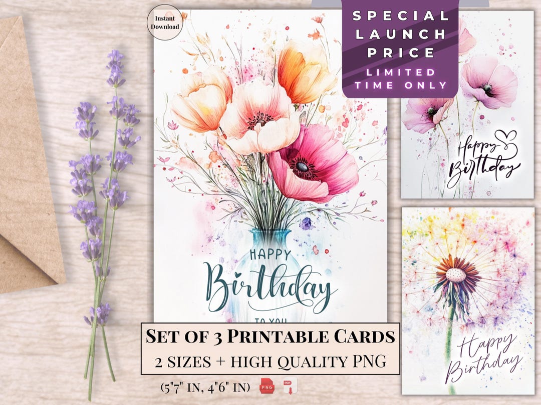 Floral Watercolor Birthday Card: Printable Ecard (digital Download) - Etsy