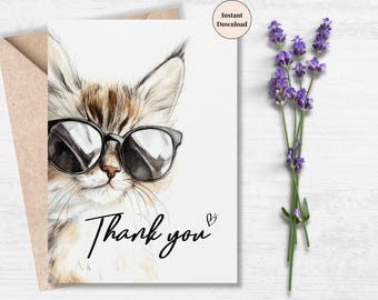 Sunglasses Cat Thank You Card - Printable eCard (PDF & PNG)