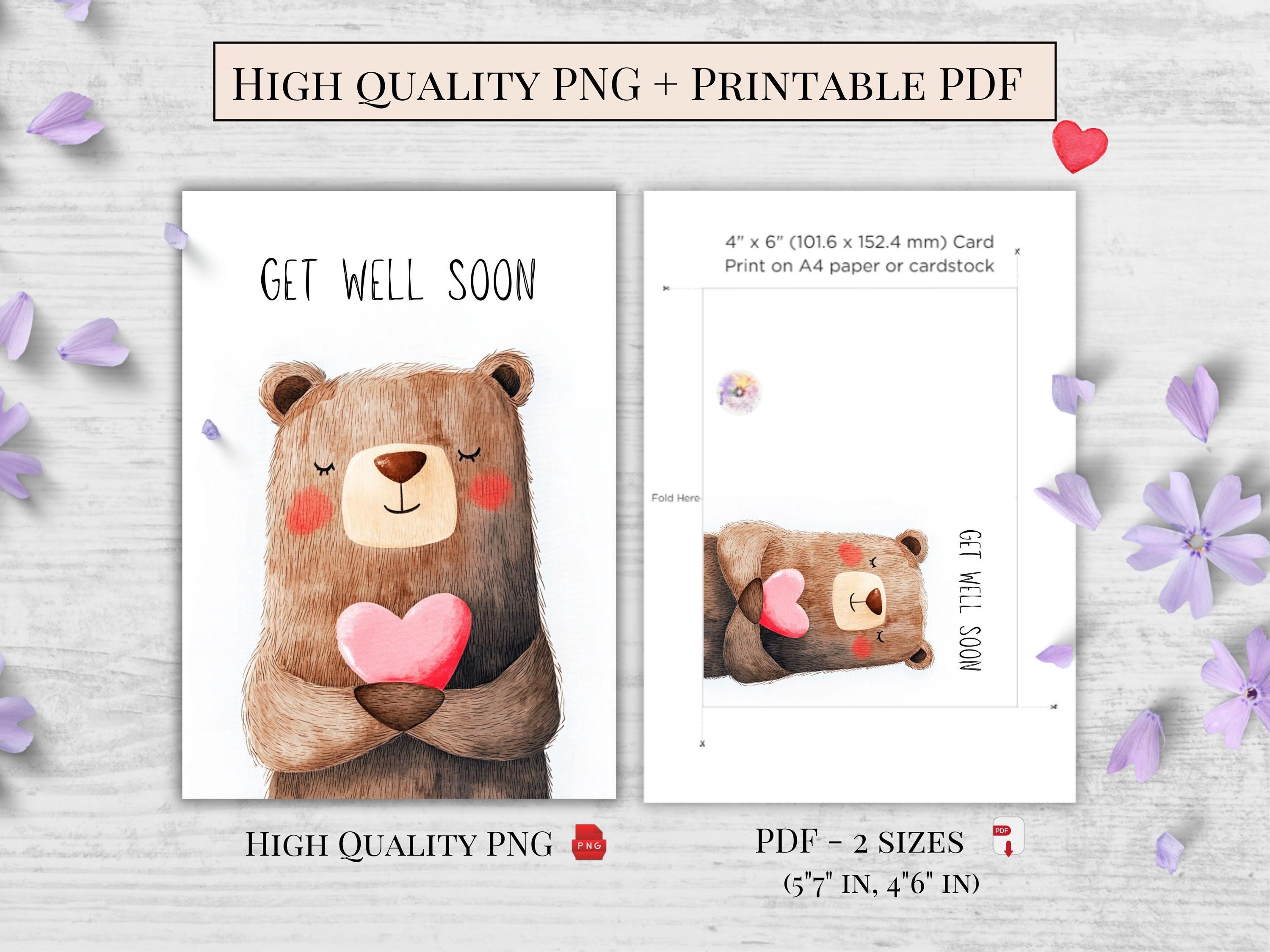 Bear Get Well Card – Holding Heart, Printable Ecard (PDF & PNG) - Etsy
