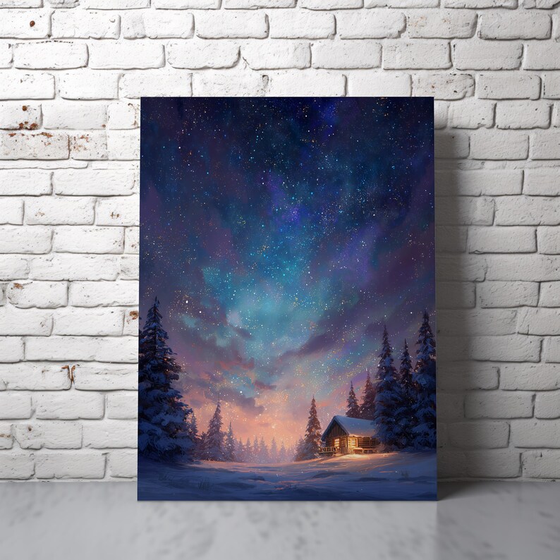 Peaceful Starry Snowy Night Printable Wall Art - Winter Forest ...