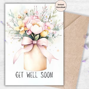 Pastel Bouquet Get Well Card – Soft Floral Watercolor Printable for Recovery and Healing Support | Flower Box | Instant Download for Her