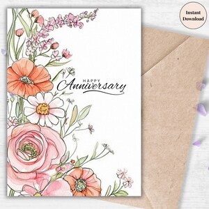 Superbe carte d'anniversaire d'amour botanique - florale délicate imprimable numérique pour elle, femme ou petite amie | Un message d'accueil élégant d'inspiration vintage