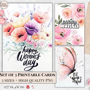 Tarjetas imprimibles para el Día de la Mujer Empoderada: celebre la feminidad, el amor propio, la belleza y la fuerza: regalo perfecto para ella, descarga instantánea en PDF