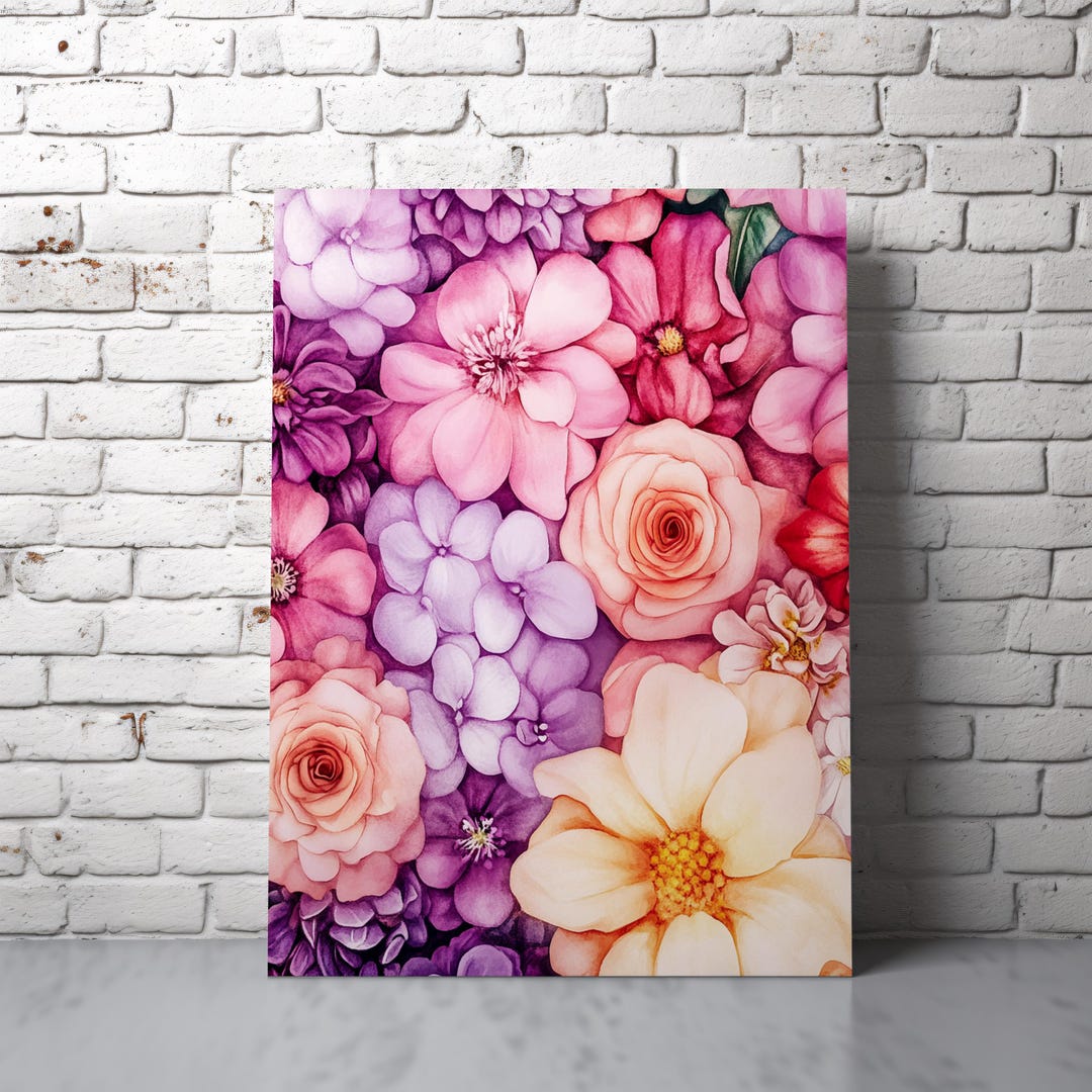 Pink and Purple Floral Printable Wall Art - Whimsical Botanical Flower ...