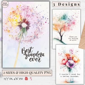 Paquete de 3 diseños de tarjetas de felicitación para la mejor abuela del mundo / Tarjetas de felicitación imprimibles / Gran tarjeta electrónica / Gracias y te amo / Descarga digital