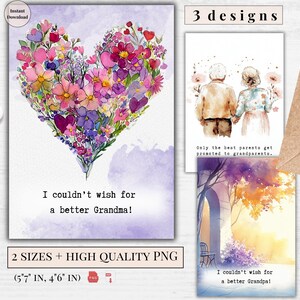 Cartes de voeux aquarelles imprimables pour grands-parents | Meilleure carte postale grand-mère grand-père | Merci et je vous aime | Téléchargement numérique