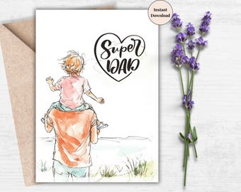 Super Dad Watercolor Card – Hero Father's Day Gift (Digital Download)