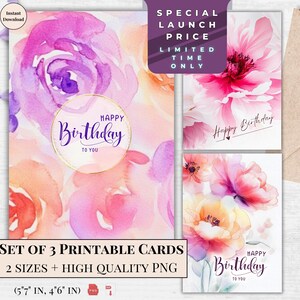 Helle Geburtstagskarte mit Blumen-Herz-Design | Druckbare E-Cards Pastell Pfingstrosen für Sie | Sofort-Download-Set | Bday Grüße für Sie