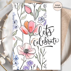 Tarjeta de aniversario imprimible con flores silvestres: saludo digital rústico para esposa, novia o pareja, diseño floral original para un momento especial.