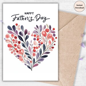 Carte coeur heureuse fête des pères - cadeau minimaliste moderne, téléchargement numérique imprimable, jolie carte pour enfants et adolescents, carte florale minimaliste