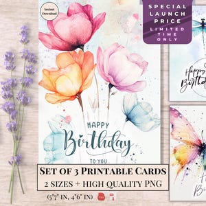 Aquarell Schmetterling Geburtstagskarte | Grußbild | Alles Gute zum Geburtstag eCard | Sofortiger digitaler Download | DIY Naturinspiriertes Geschenk