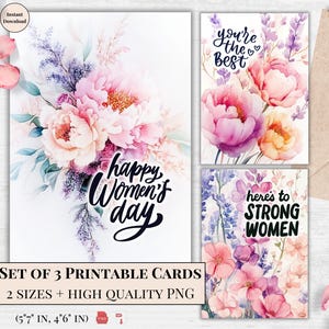 Tarjetas elegantes para imprimir por el Día de la Mujer: diseños florales en tonos pastel, set de saludos digitales, para celebrar a la mujer, el mejor regalo para su madre, esposa y novia