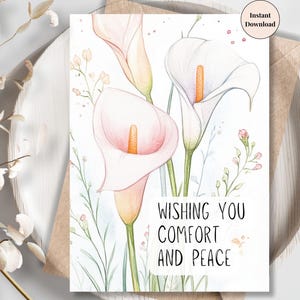 White Lily Sympathy Printable Card – Elegant Digital Condolence Card, Wishing You Comfort and Peace, Instant Download Bereavement Gift
