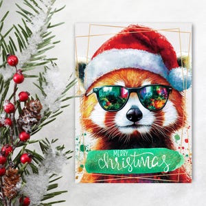 Tarjeta navideña - Diseños divertidos de animales / Postal navideña imprimible / Descarga de tarjeta electrónica navideña / PNG instantáneo / Tarjeta de felicitación festiva