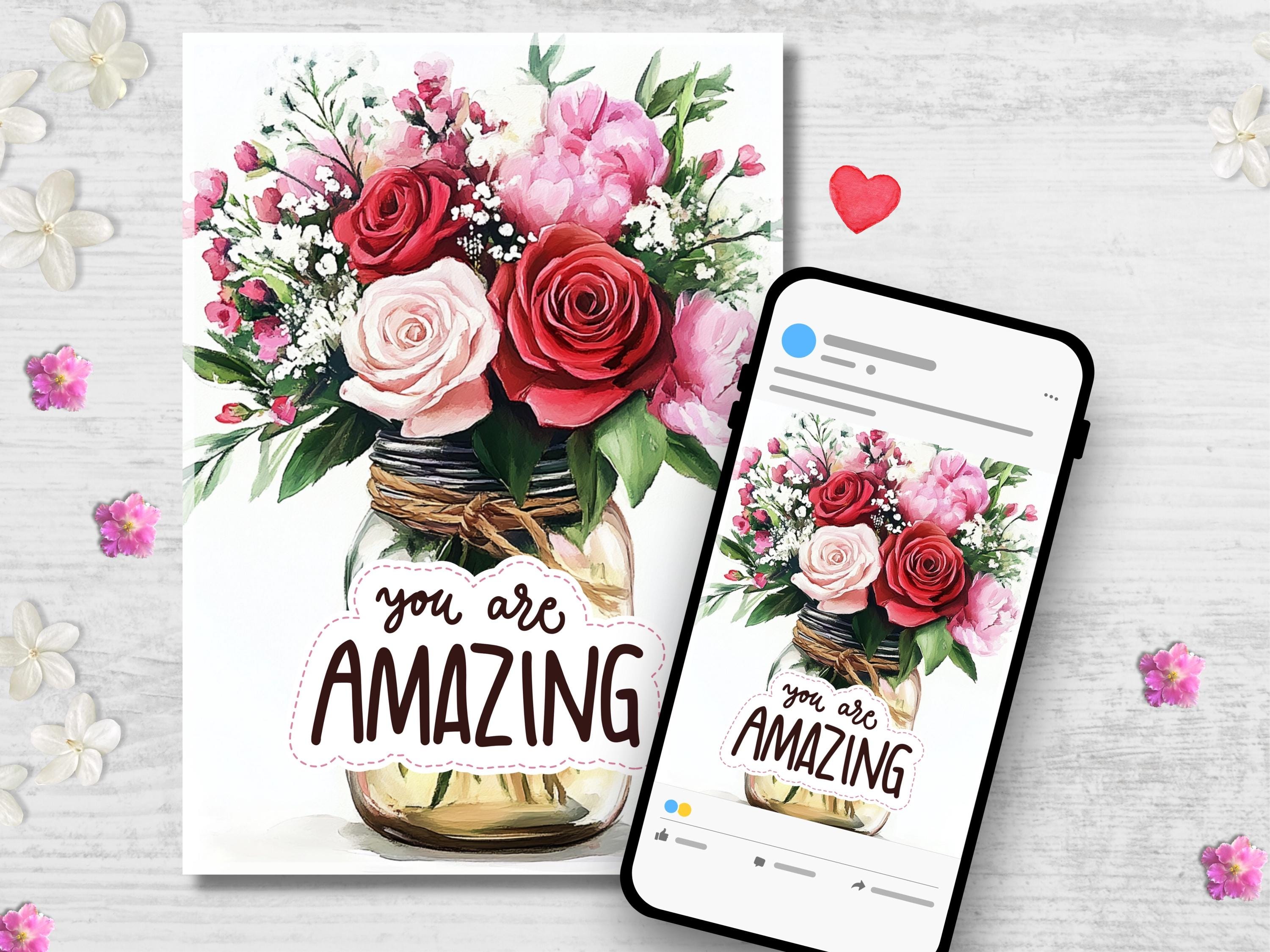 Floral Watercolor Birthday Card Set: Luxury Bouquet (digital Download ...