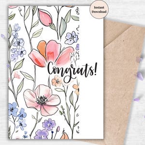 Peach Poppy Congratulations Card – Modern Botanical Printable for Baby Showers, Birthdays or New Beginnings | Thoughtful Gift for Her or Him