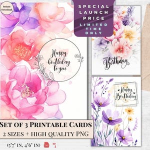 Cartão de Aniversário Elegante - Cartão de Feliz Aniversário para Ela, Buquê de Lavanda e Pastel, Download Instantâneo E-card | Cartão Floral Elegante