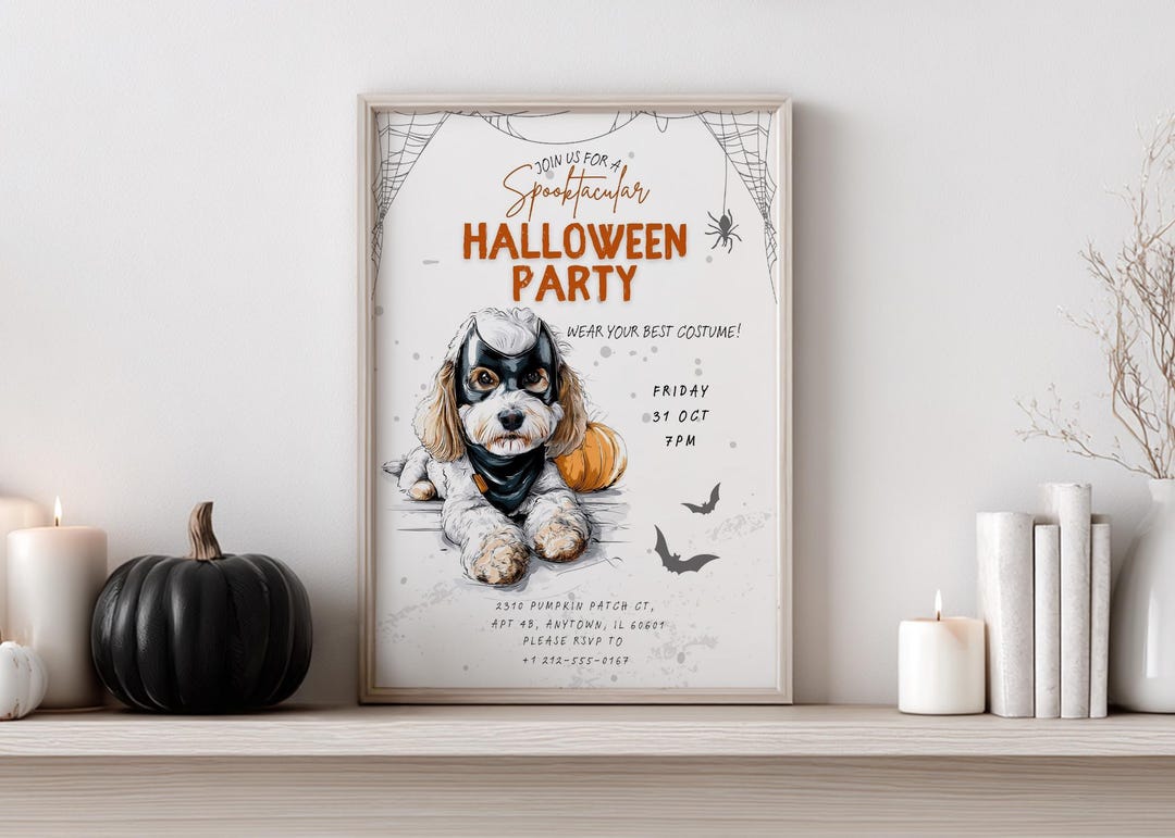 Cavapoo Dog Halloween Birthday Invitation • Costume Party (digital ...