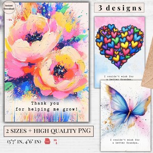 Cartes de voeux pour grands-parents, lot de 3 modèles | Salutations imprimables | Meilleure carte postale grand-mère grand-père | Merci et je vous aime | Téléchargement numérique