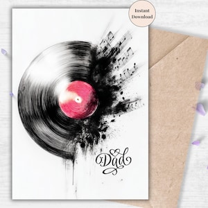 Cool Dad Record Card Printable | Digital Vinyl Art Card for Music Lovers | Rock-Inspired Father’s Day or Birthday Gift | Instant Download