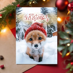 Carte de Noël imprimable | Animaux mignons | Cartes de Noël | Noël PNG | Carte postale festive | Téléchargement instantané | postale de renard | Cartes drôles | Foxy