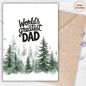 Tarjeta "El mejor papá del mundo": Bosque siempreverde imprimible para el Día del Padre, tarjeta para amantes de la naturaleza, tarjeta digital instantánea/regalo para papá
