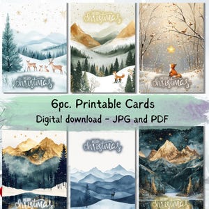 Druckbare Weihnachtskarten Bündel 6st | Aquarell moderne Illustrationen | Festliche Gruß Ecard | Sofortdownload | Weihnachtskarte