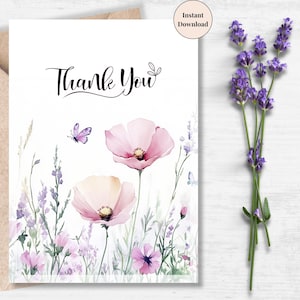Soft Wildflower and Butterfly Thank You Card – Printable Greeting for Nature Lover, Grandparent, Mentor or Thoughtful Moments | Share Love