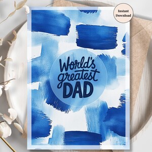 Cartão de Dia dos Pais para Papai – Estilo de Patch de Aquarela para Imprimir, Design de Cartão Moderno e Legal para Homens, Presente para Download Digital | Melhor Pai do Mundo