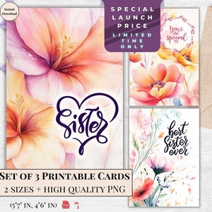 ous êtes une soeur spéciale du jeu de cartes | Cartes de voeux florales imprimables | Cadeau numérique à téléchargement immédiat pour l'anniversaire d'une soeur ou simplement parce que