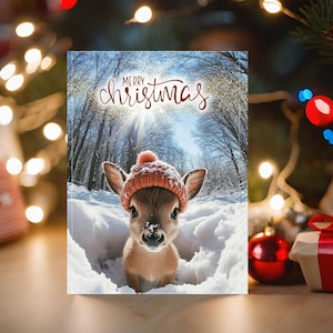 Tarjeta de Navidad / Animales lindos / Tarjetas de Navidad / Tarjeta de Navidad imprimible / Tarjeta electrónica festiva / Descarga instantánea / Postal de ciervo / Tarjetas divertidas